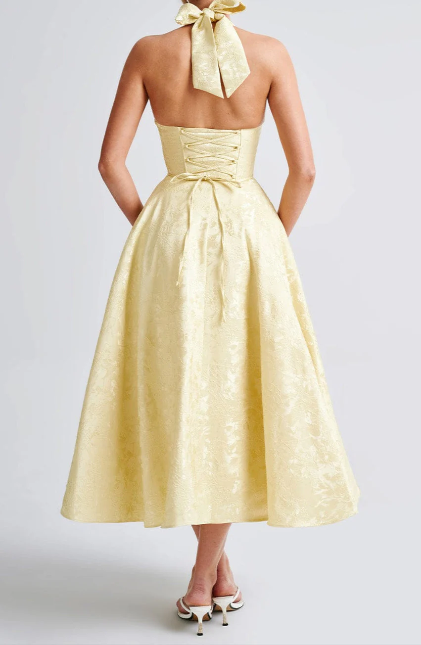 Yellow Triana Wedding Guest Midi Dress - Image 5