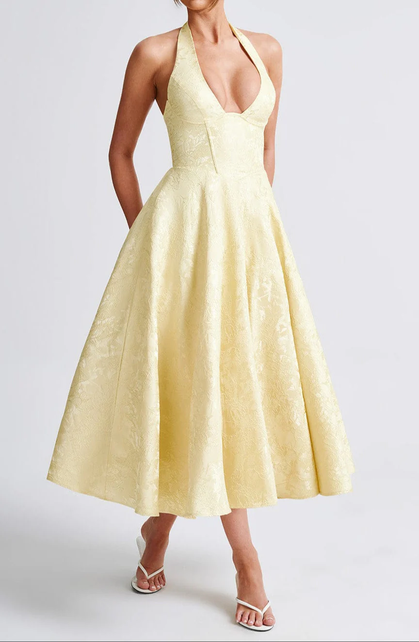 Yellow Triana Wedding Guest Midi Dress - Image 6