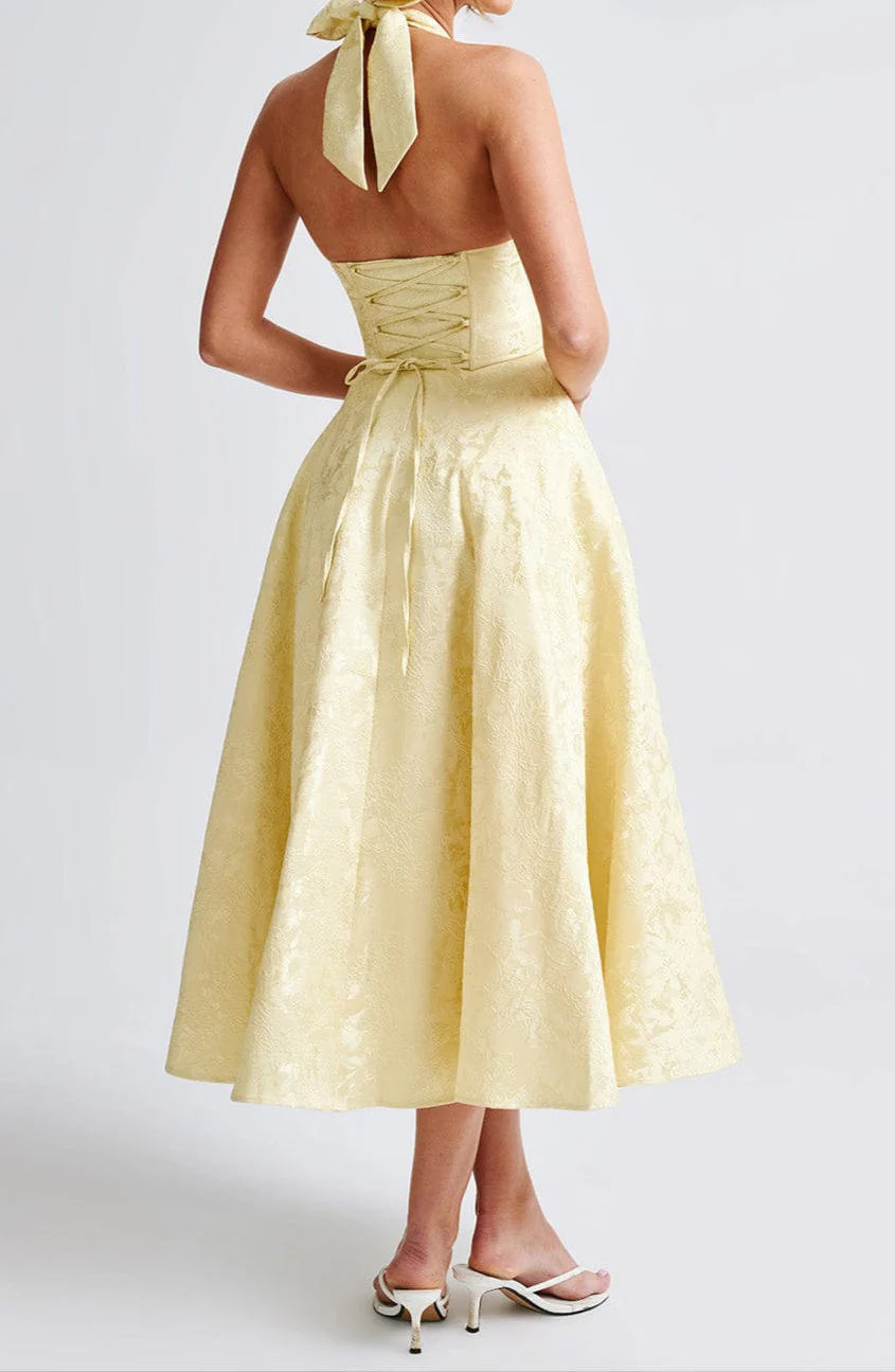 Yellow Triana Wedding Guest Midi Dress - Image 8