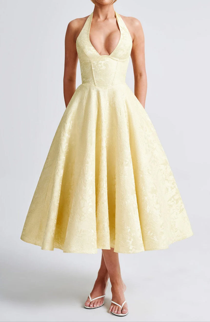 Yellow Triana Wedding Guest Midi Dress - Image 9