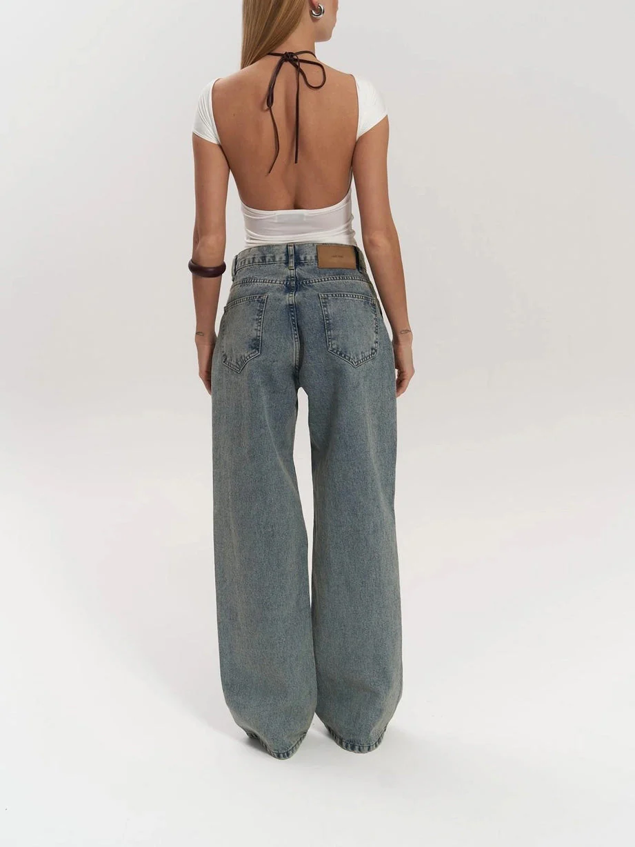 High Waist Mesh Panel Wide Leg Jeans - Image 3