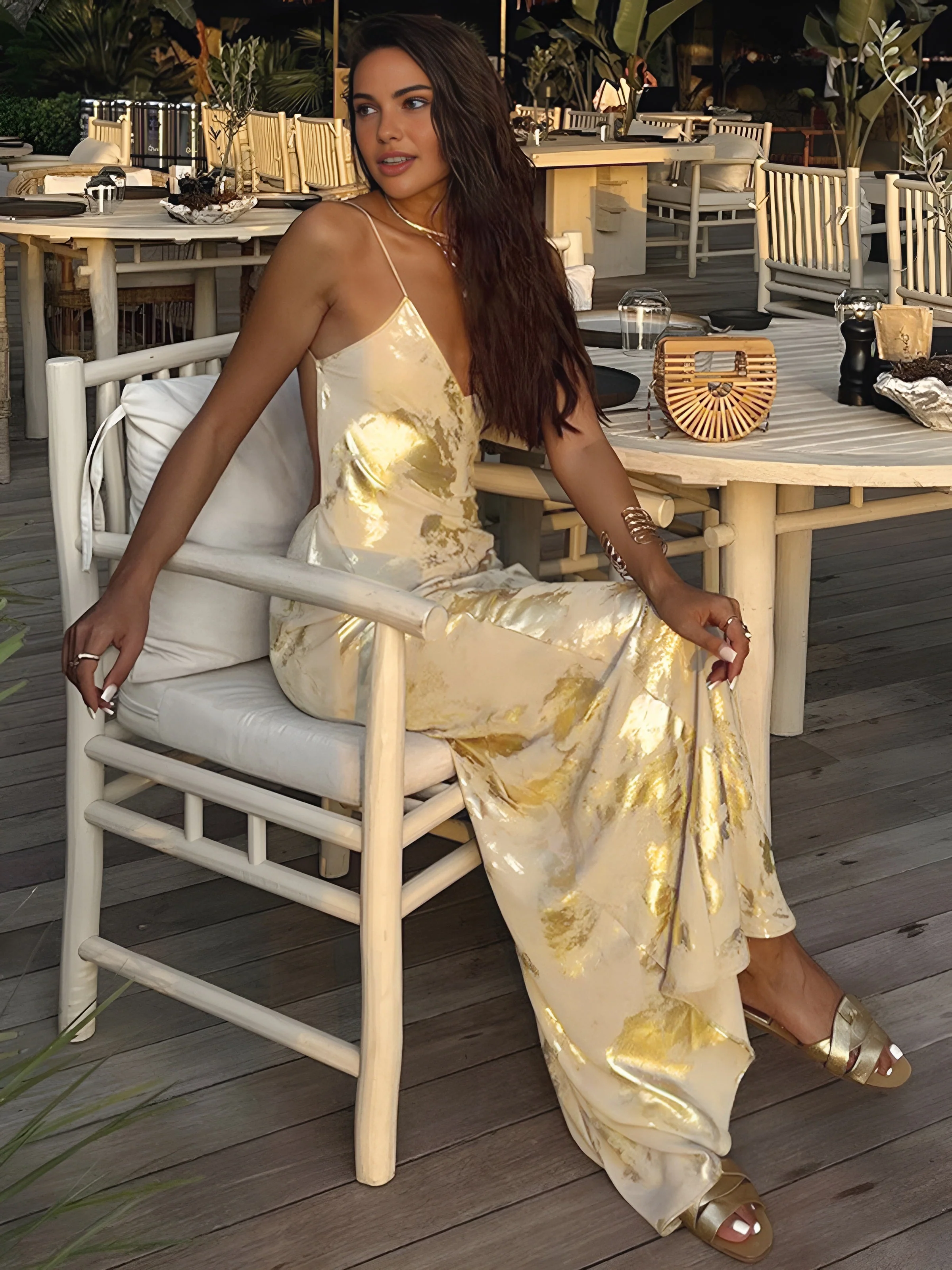 Elegant Yellow and Gold Wedding Guest Maxi Dress - Image 2