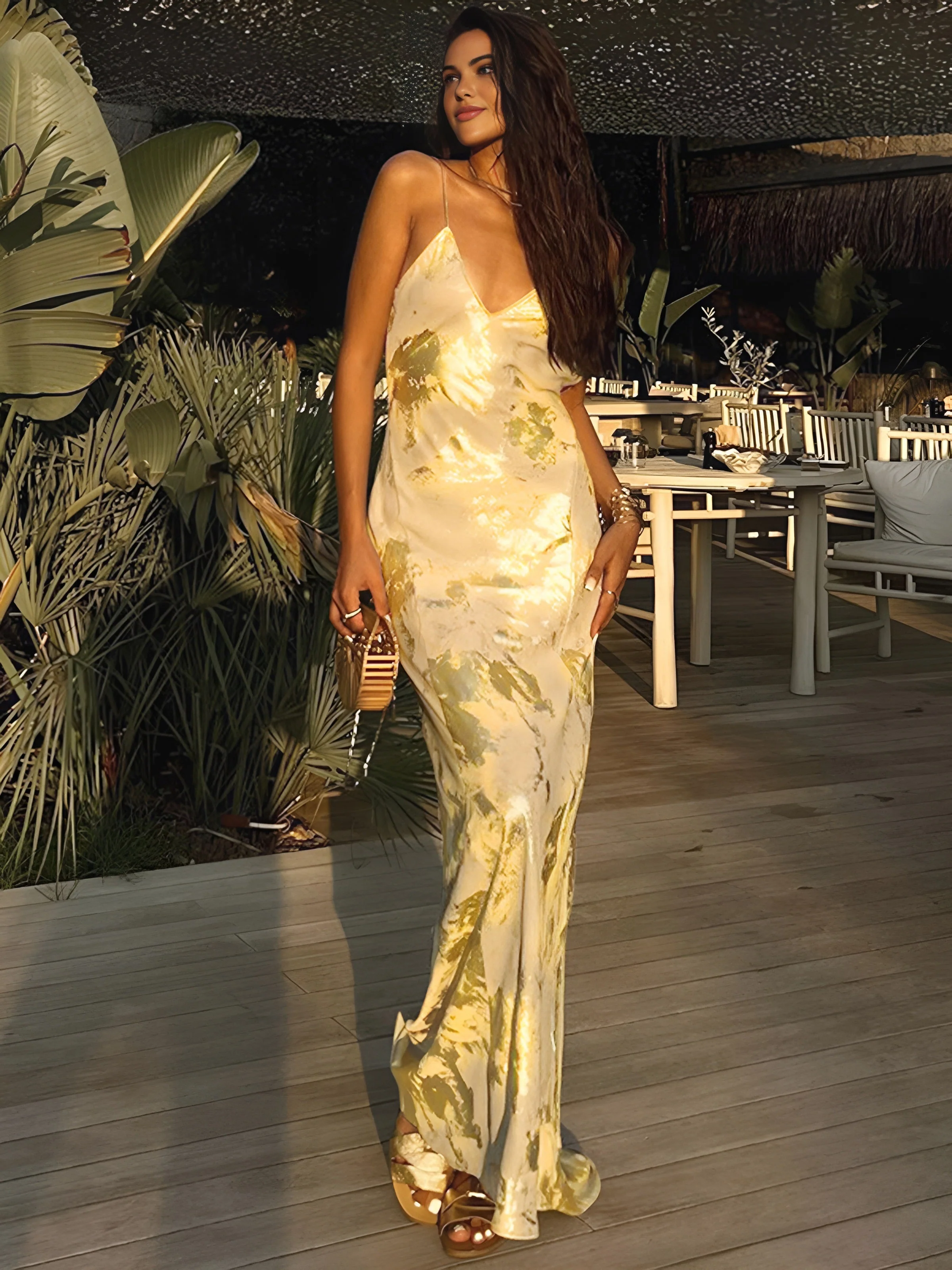Elegant Yellow and Gold Wedding Guest Maxi Dress - Image 3