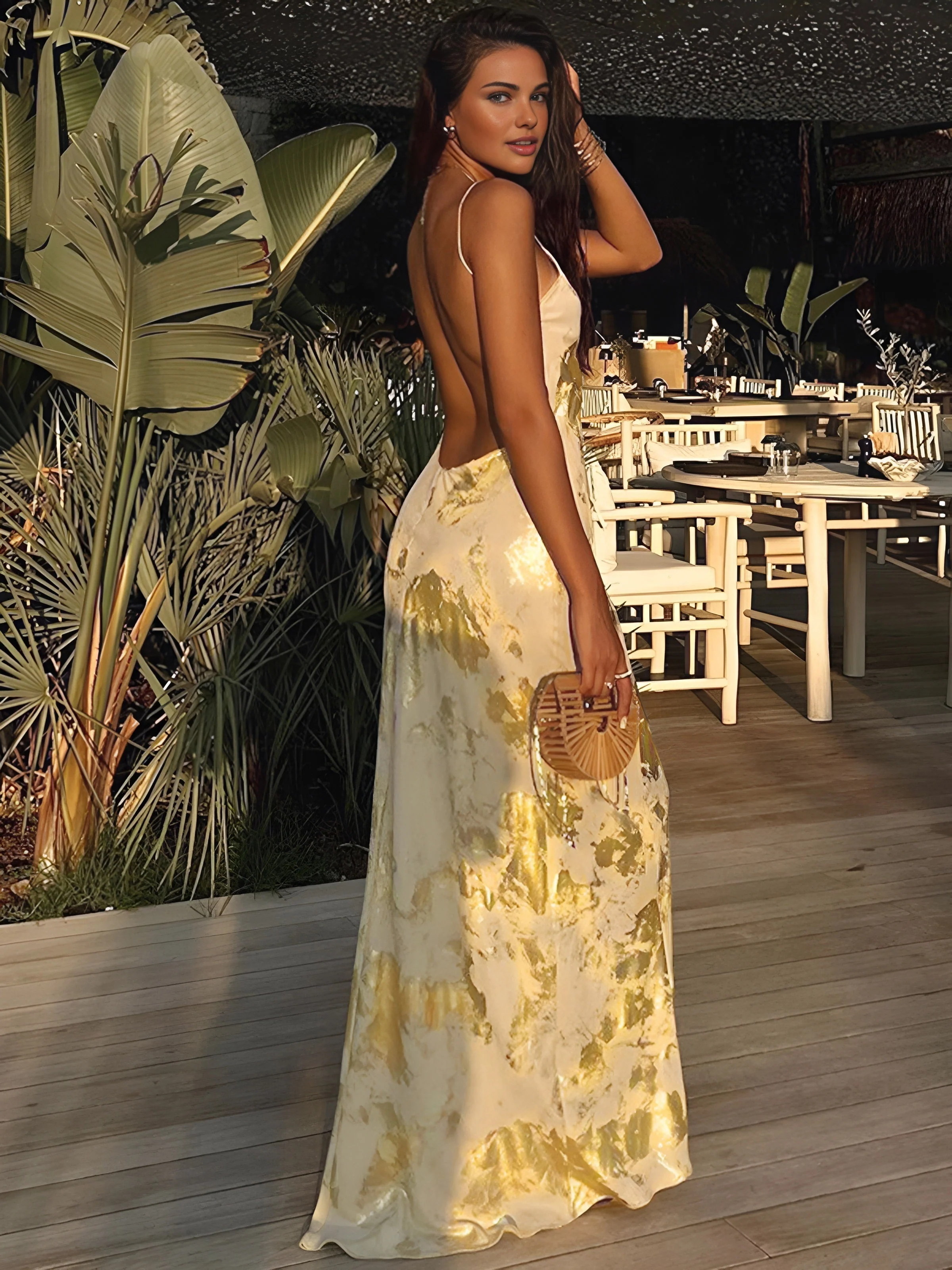 Elegant Yellow and Gold Wedding Guest Maxi Dress - Image 4