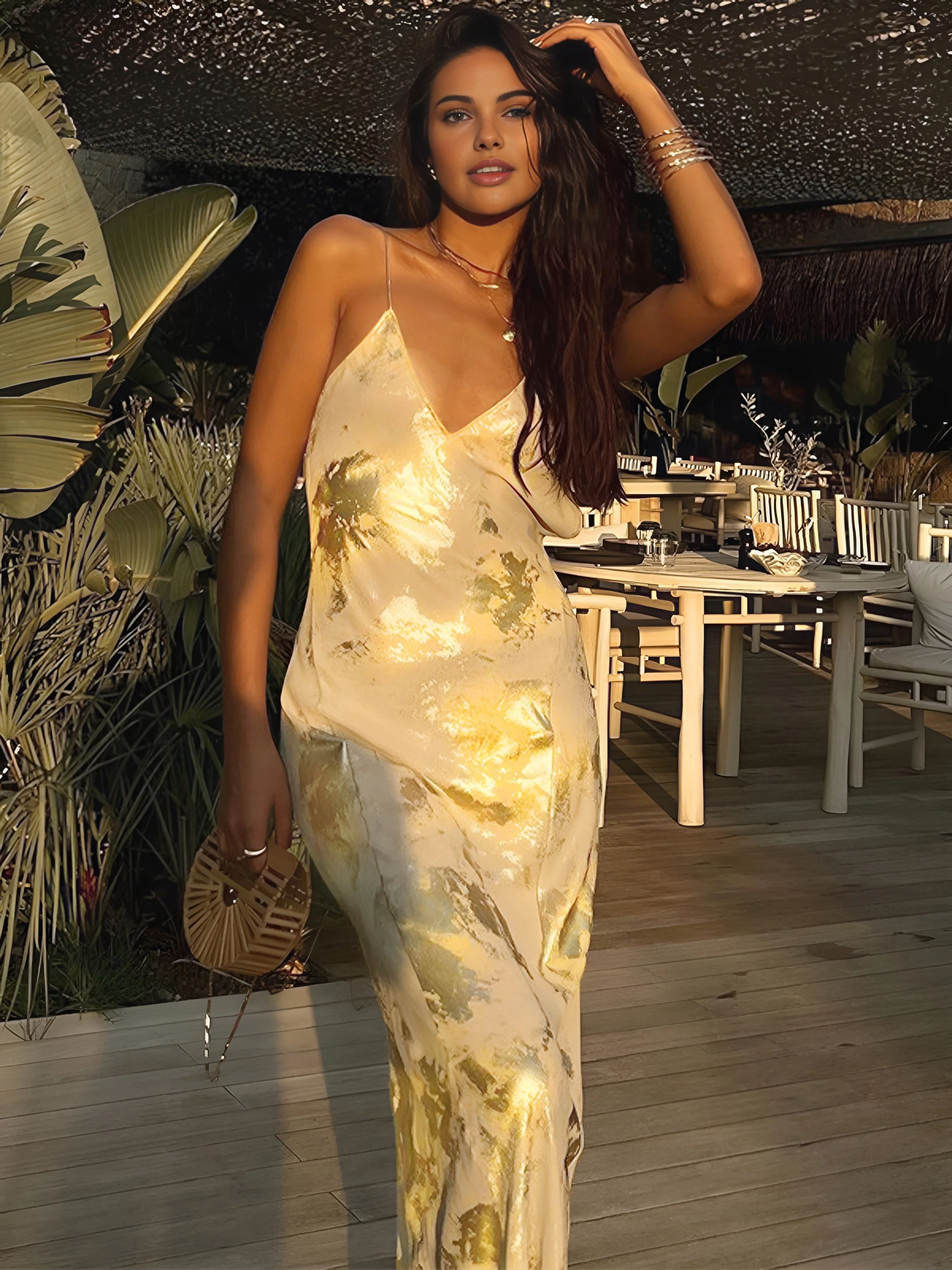 Elegant Yellow and Gold Wedding Guest Maxi Dress - Image 5
