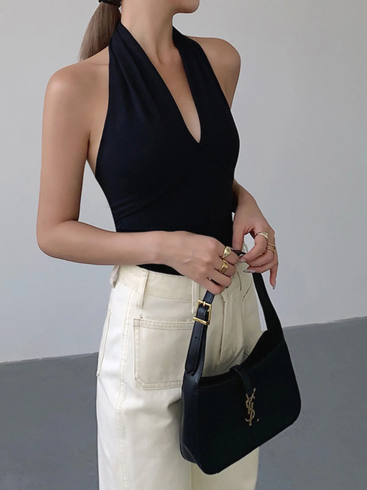 V-Neck Halter Open Back Tank Top - Image 3