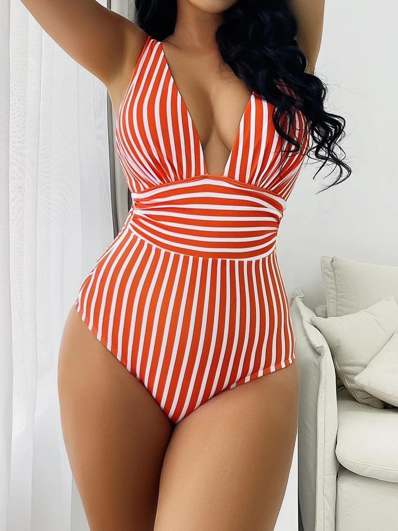 V-Neck Retro Striped Swimsuit - Image 5