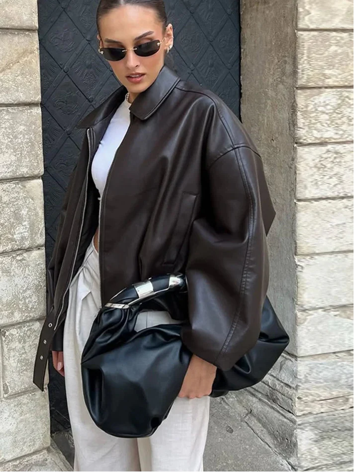 Vintage Faux Leather Bomber Jacket - Image 4