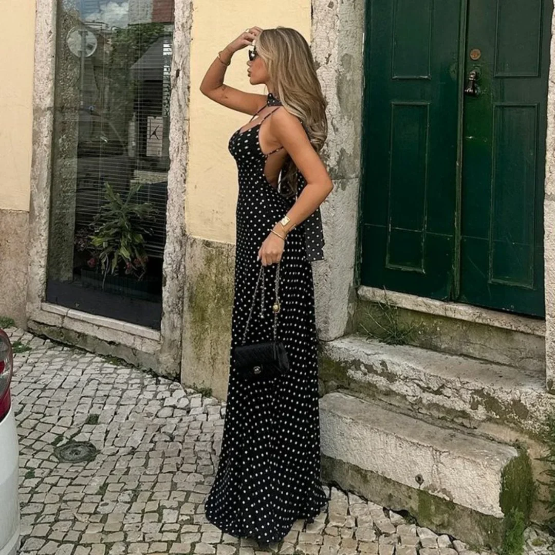 Vintage Polka Dot V-Neck Maxi Dress - Image 3