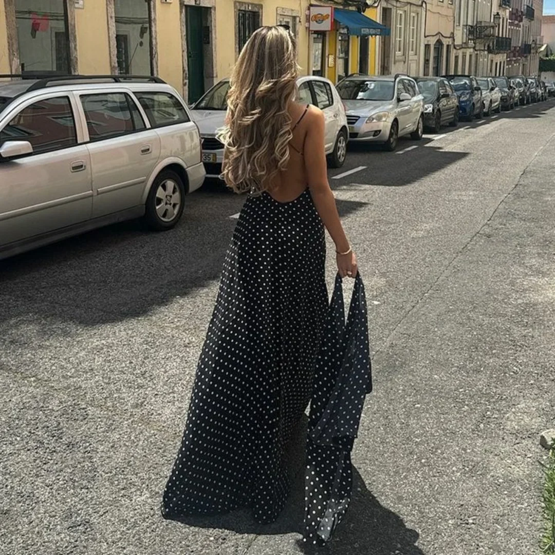 Vintage Polka Dot V-Neck Maxi Dress - Image 4