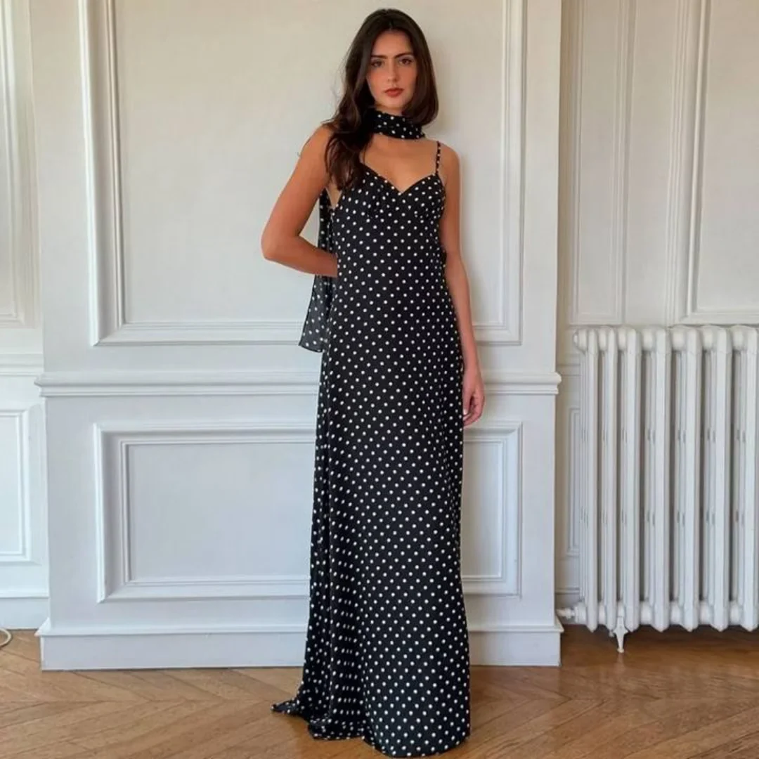 Vintage Polka Dot V-Neck Maxi Dress - Image 5