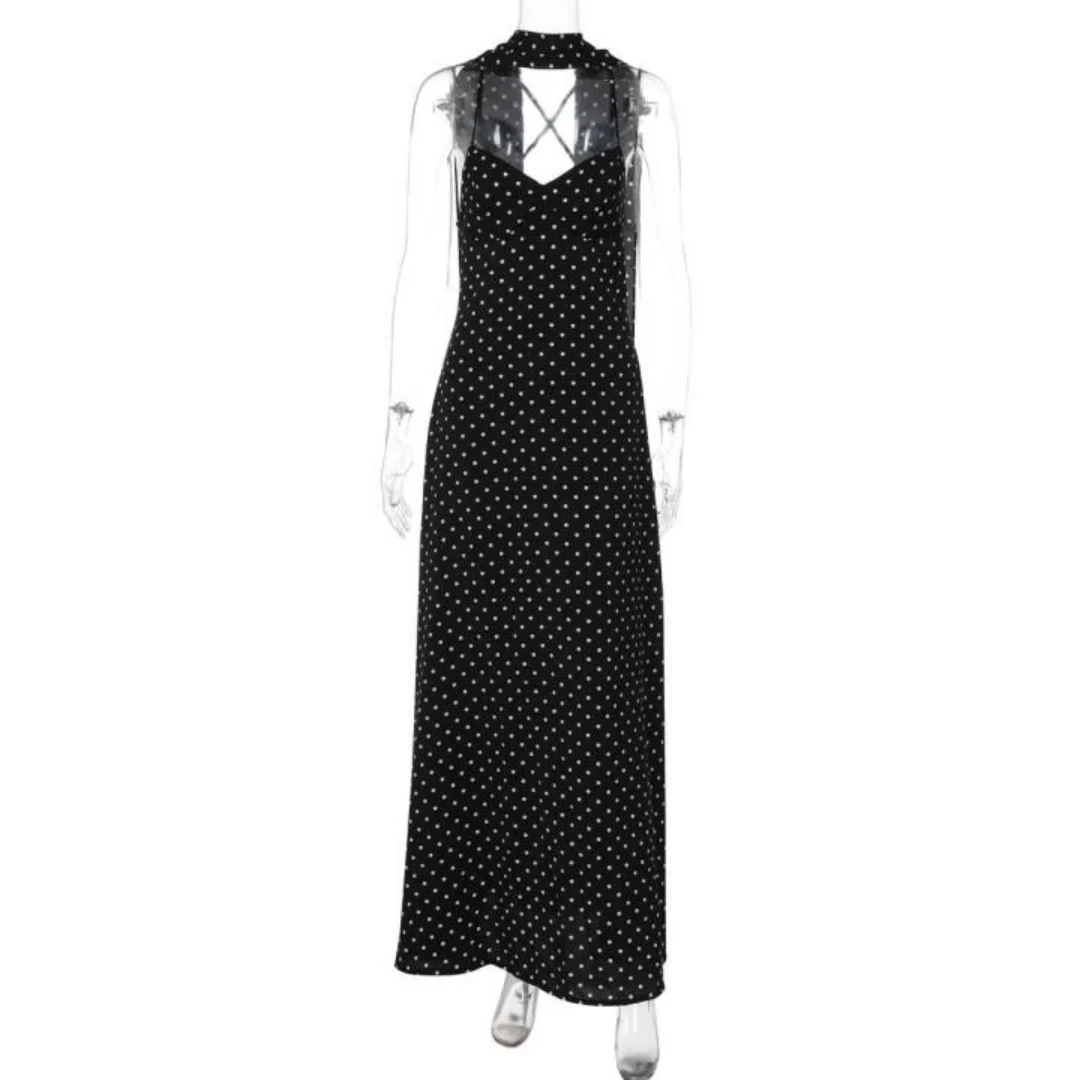 Vintage Polka Dot V-Neck Maxi Dress - Image 6