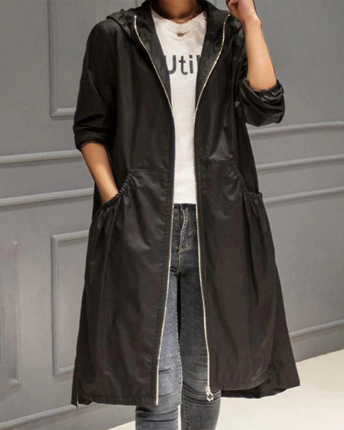 Women's Waterproof Long Hooded Trench Coat for Autumn and Winter - Image 4