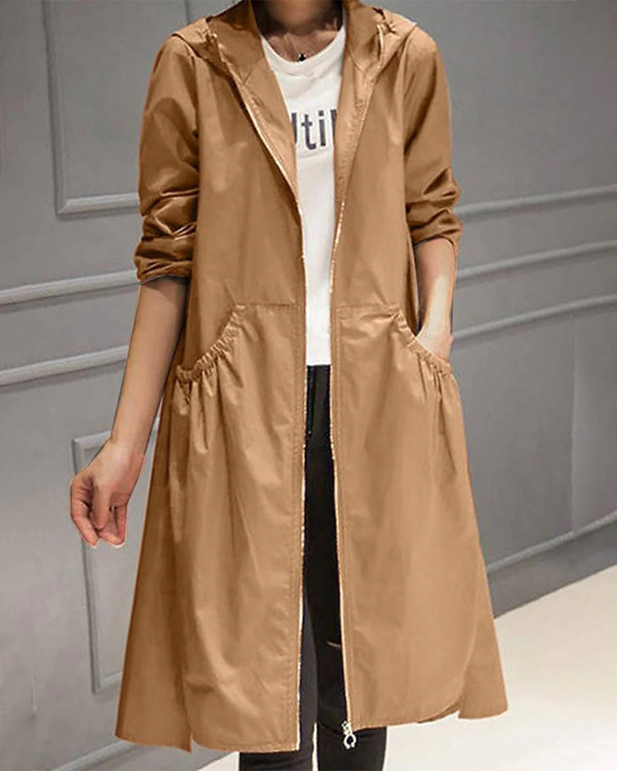 Women's Waterproof Long Hooded Trench Coat for Autumn and Winter - Image 6