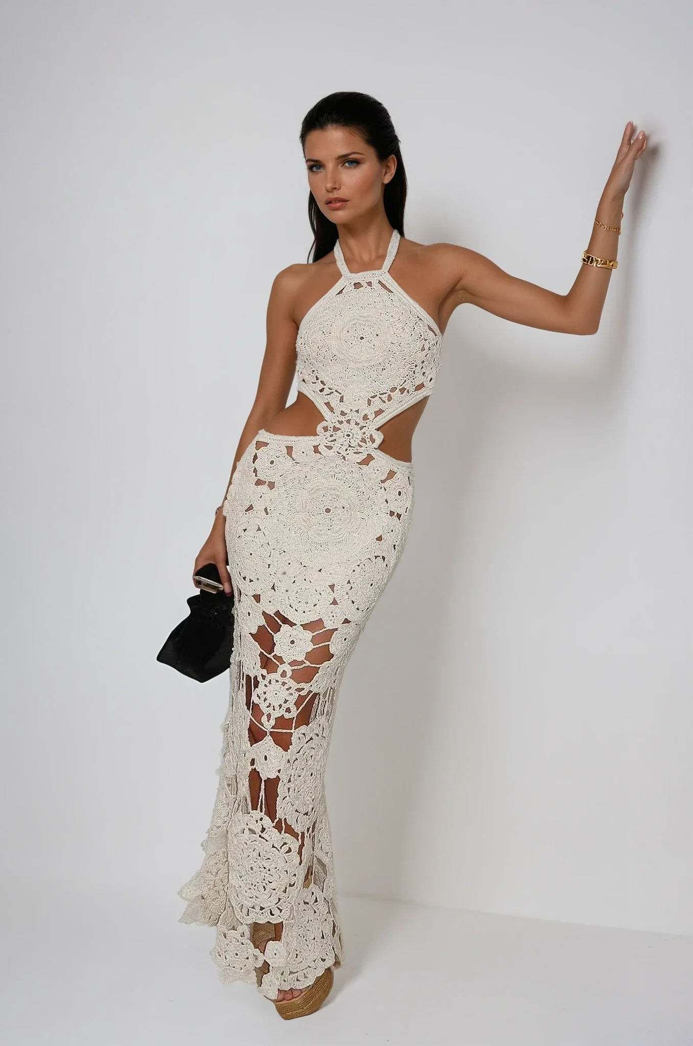 White Crochet Cut Out Summer Party Maxi Dress