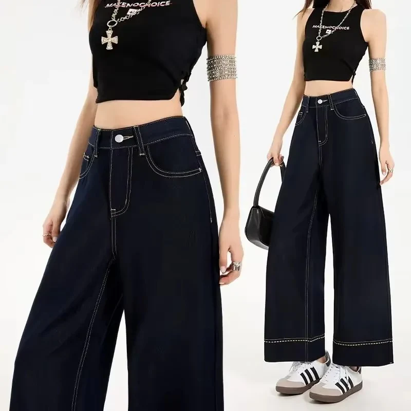 Contrast Stitch Wide Leg Denim Jeans - Image 6