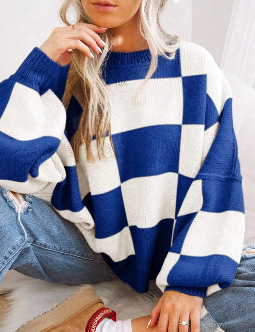 Women's Checkerboard Knitted Sweater - Image 15