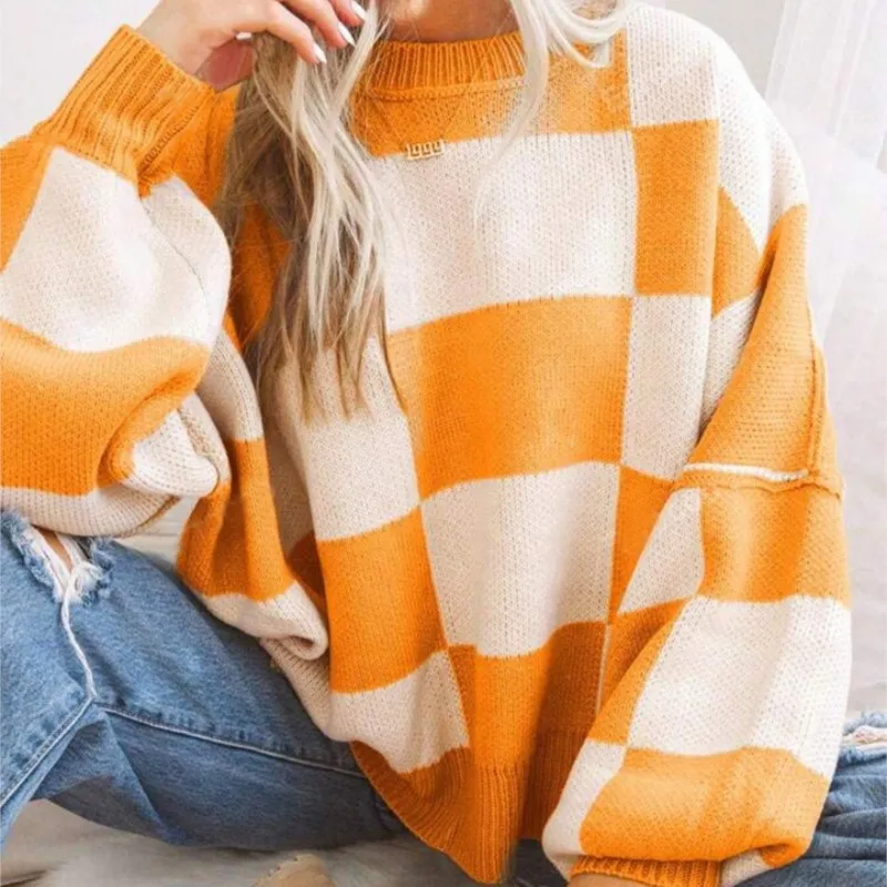 Women's Checkerboard Knitted Sweater - Image 5