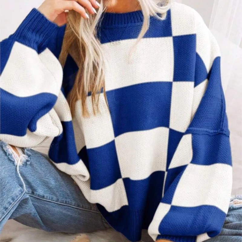 Women's Checkerboard Knitted Sweater - Image 7