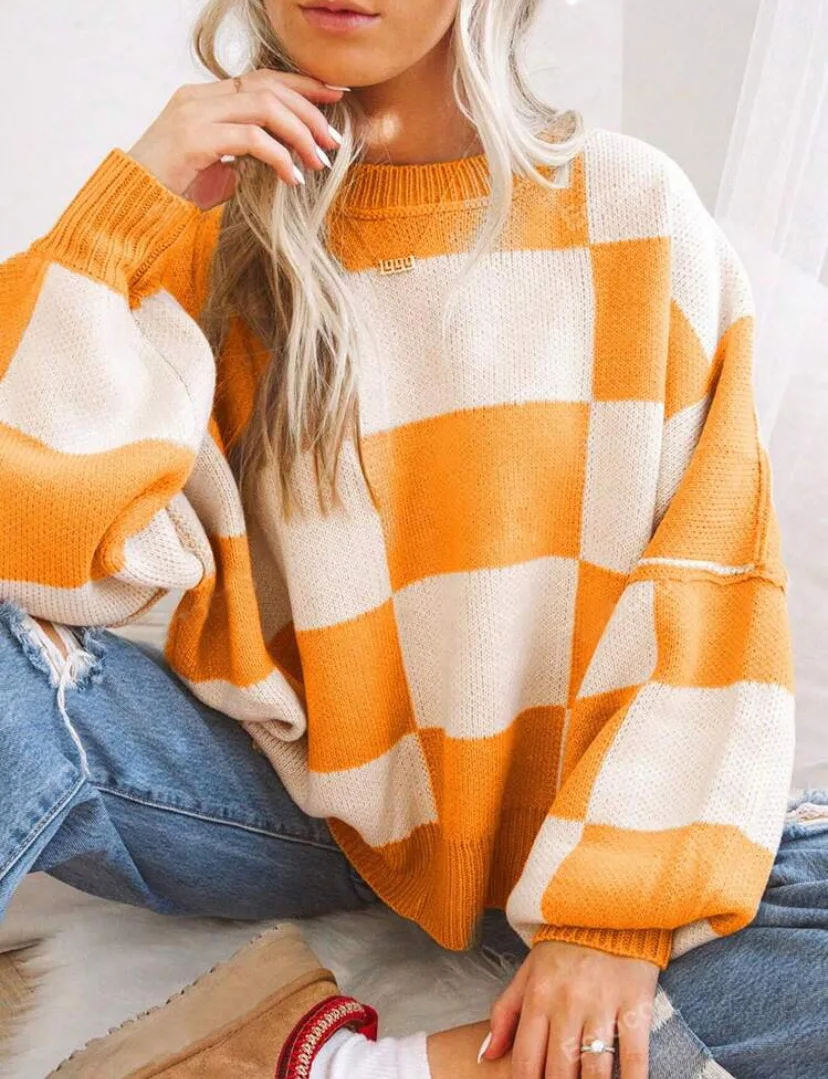 Women's Checkerboard Knitted Sweater - Image 8
