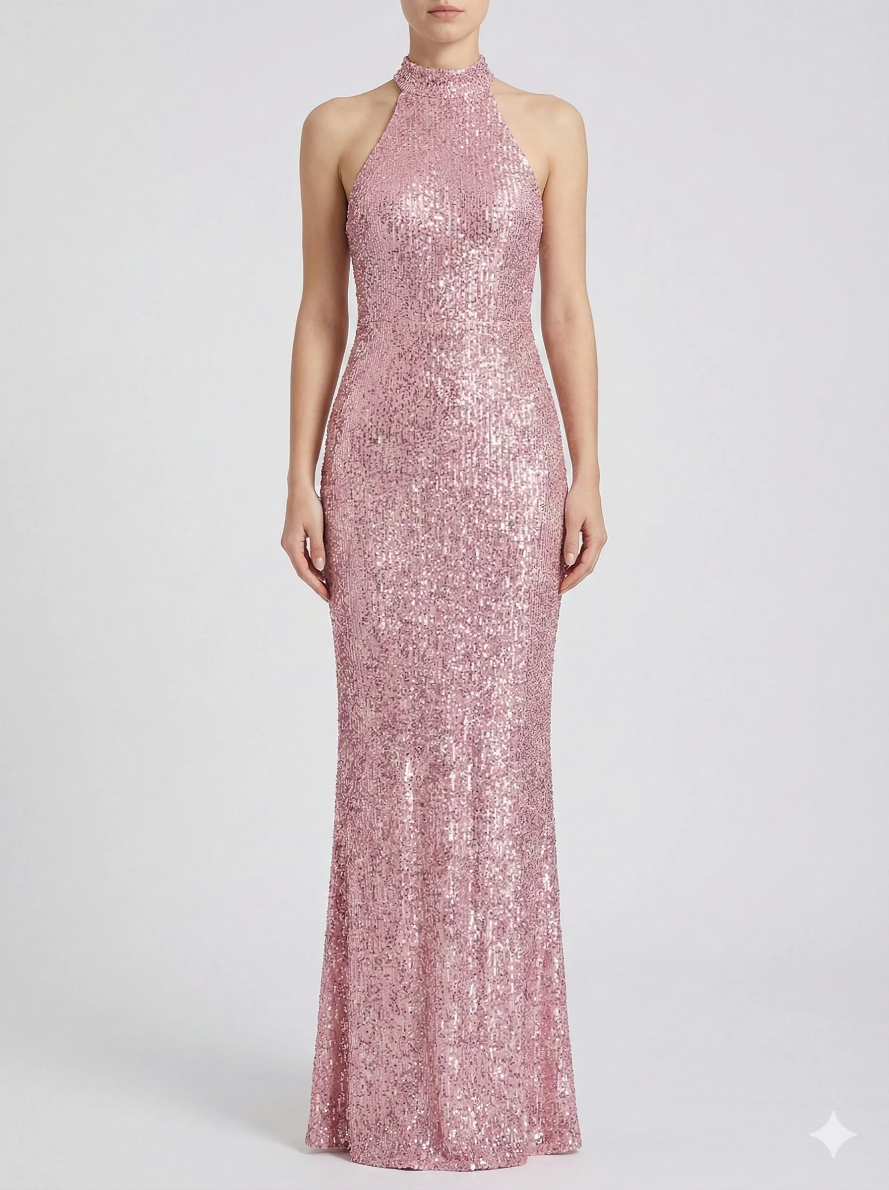 Sequin Halter Neck Maxi Dress with Elegant Fitted Silhouette - Image 2