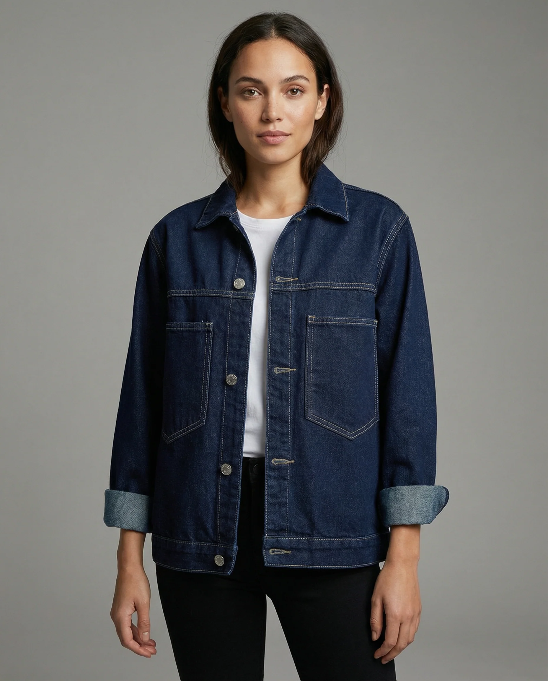 Women’s Classic Denim Jacket with Structured Fit and Utility Chest Pockets - Image 3
