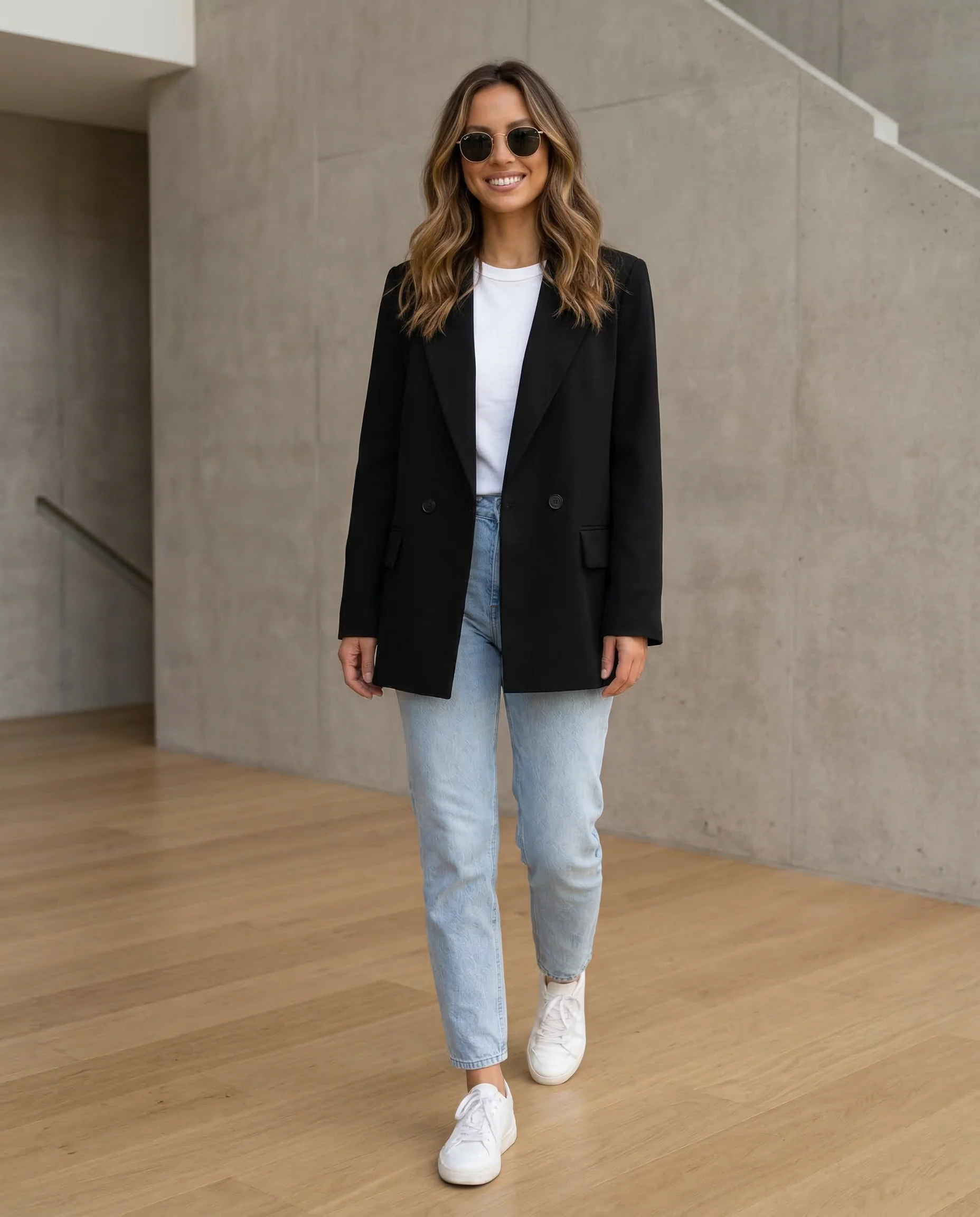 Women’s Classic Tailored Black Blazer – Elegant Double-Breasted Casual Chic Jacket - Image 3