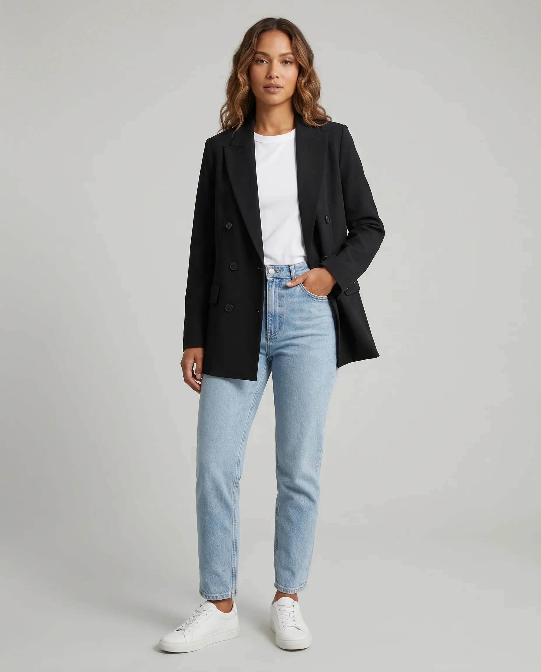Women’s Classic Tailored Black Blazer – Elegant Double-Breasted Casual Chic Jacket - Image 4