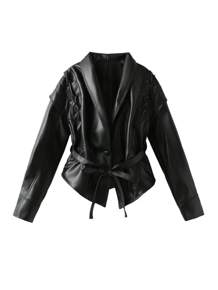 Women's Faux Leather Wrap Jacket - Image 3