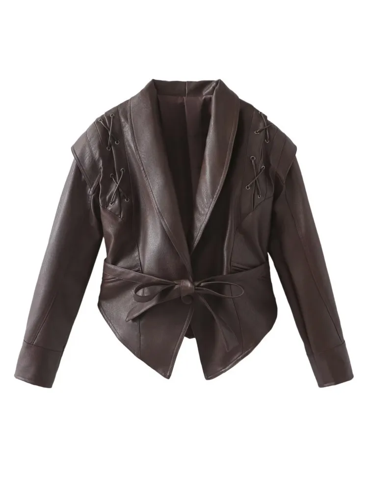 Women's Faux Leather Wrap Jacket - Image 4