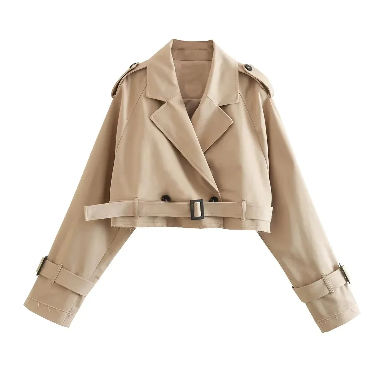 Women’s Cropped Trench Jacket with Belted Waist and Structured Lapel Collar - Image 4