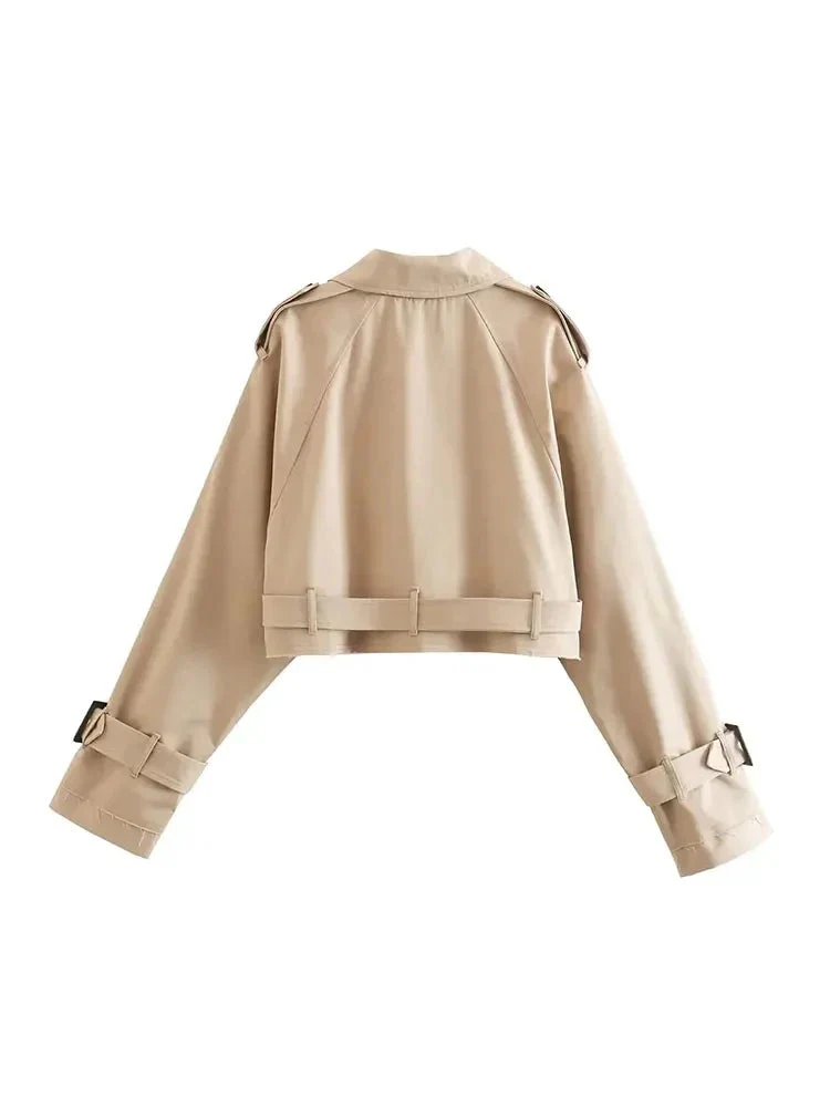 Women’s Cropped Trench Jacket with Belted Waist and Structured Lapel Collar - Image 6