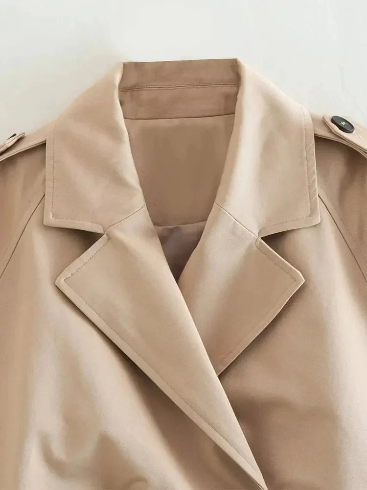 Women’s Cropped Trench Jacket with Belted Waist and Structured Lapel Collar - Image 7