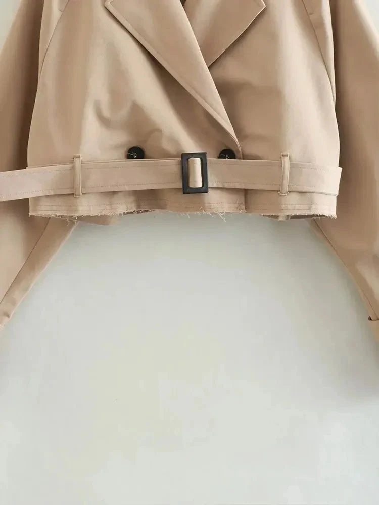 Women’s Cropped Trench Jacket with Belted Waist and Structured Lapel Collar - Image 8