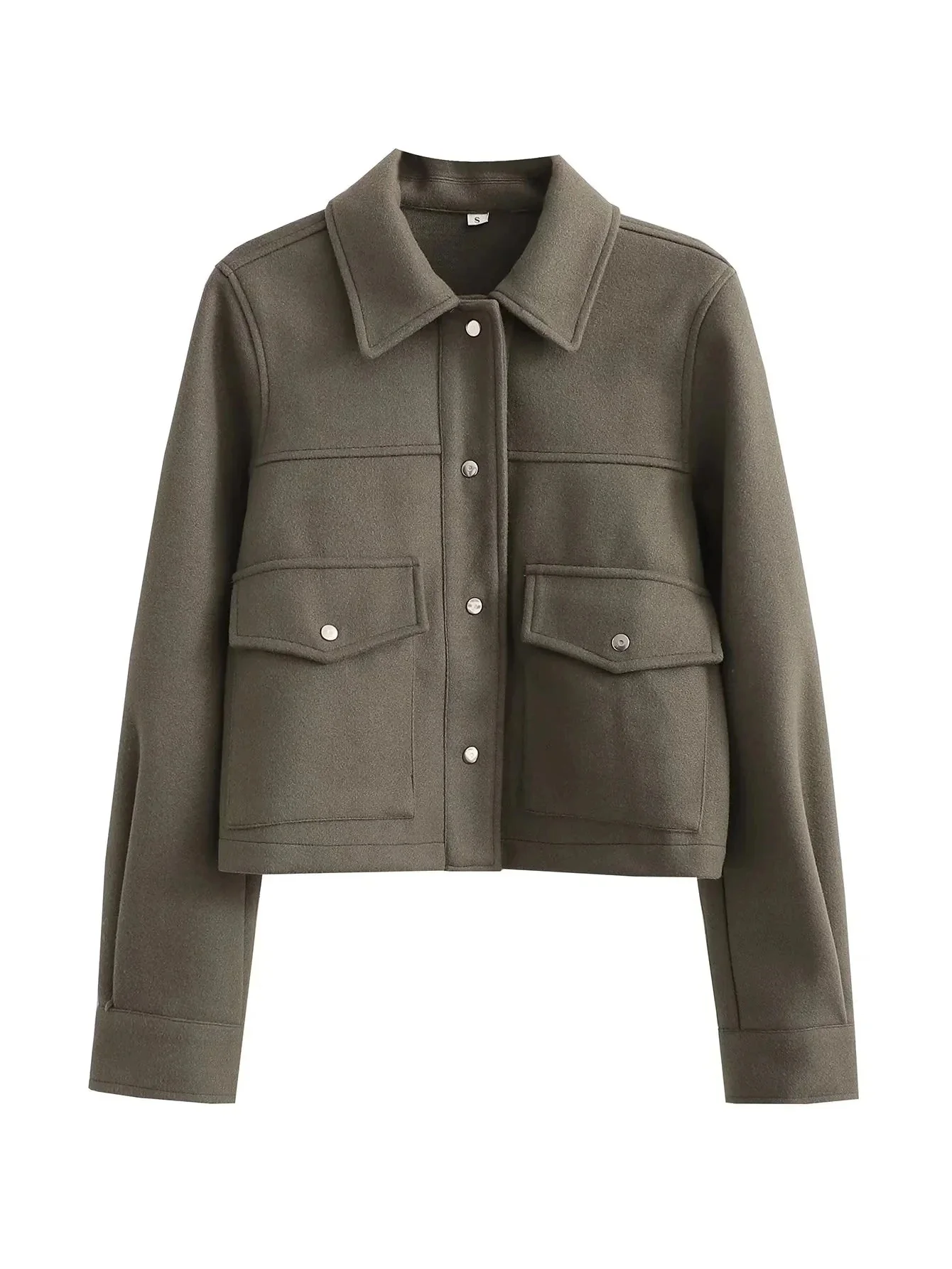 Women’s Cropped Wool-Blend Jacket with Button Front and Structured Utility Design - Image 6