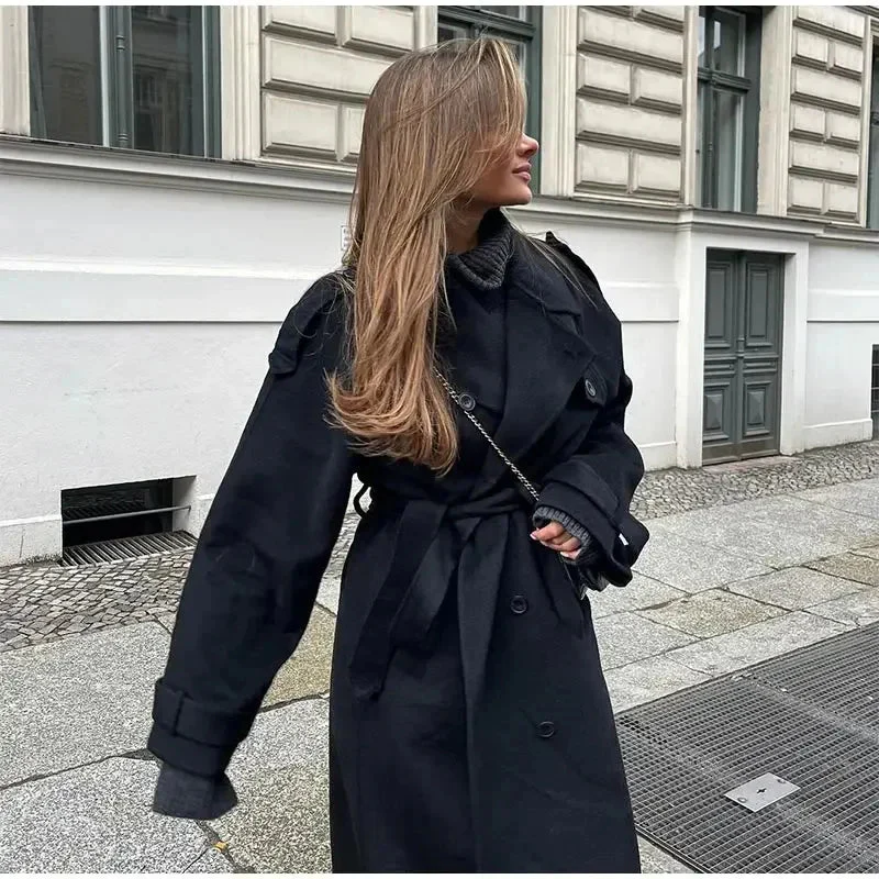 Women’s Double-Breasted Wool Blend Coat - Image 4