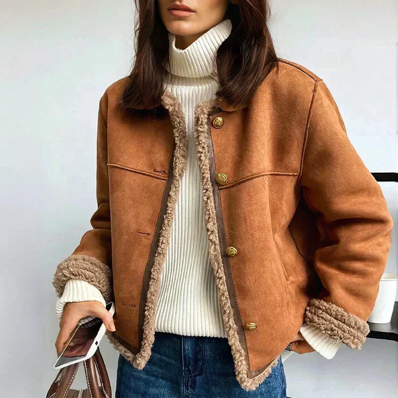 Women’s Faux Shearling Lined Suede Jacket - Image 3