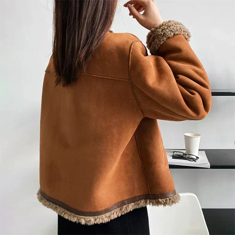 Women’s Faux Shearling Lined Suede Jacket - Image 4