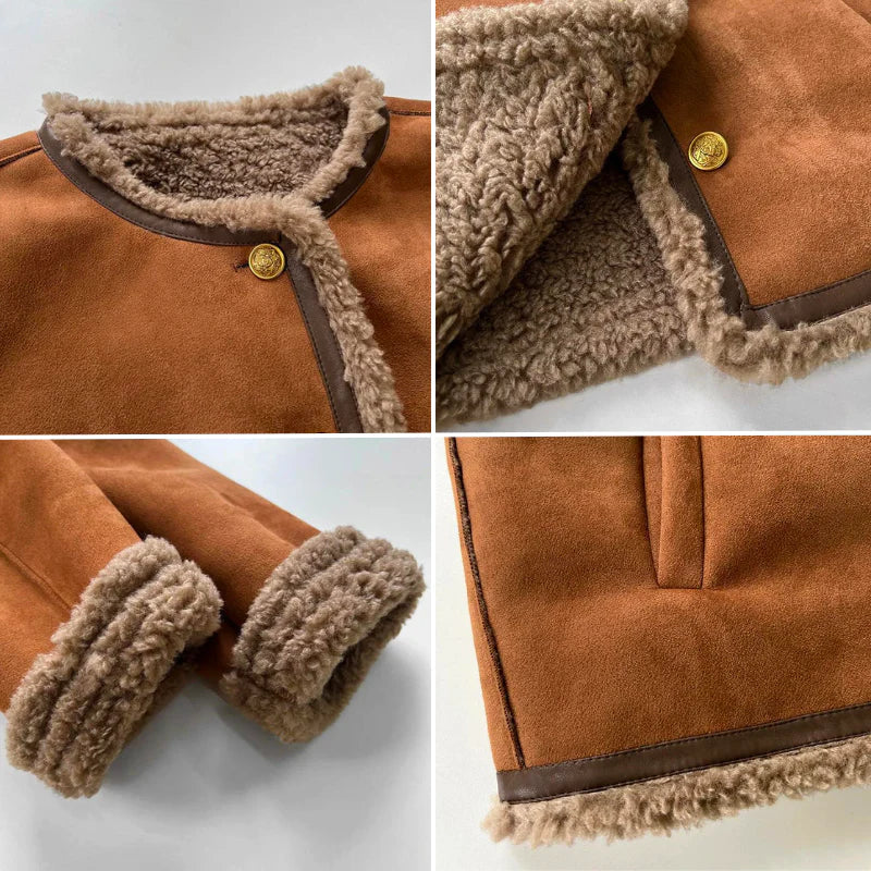 Women’s Faux Shearling Lined Suede Jacket - Image 6