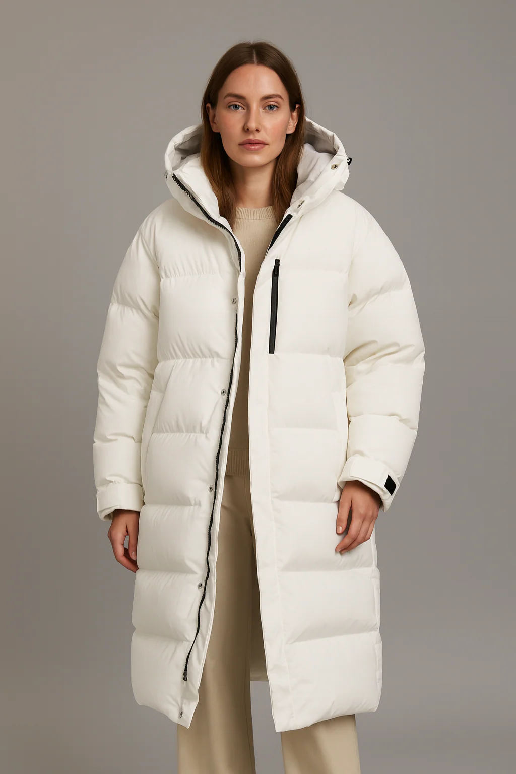 Women’s Longline Hooded Puffer Coat Jacket - Image 2