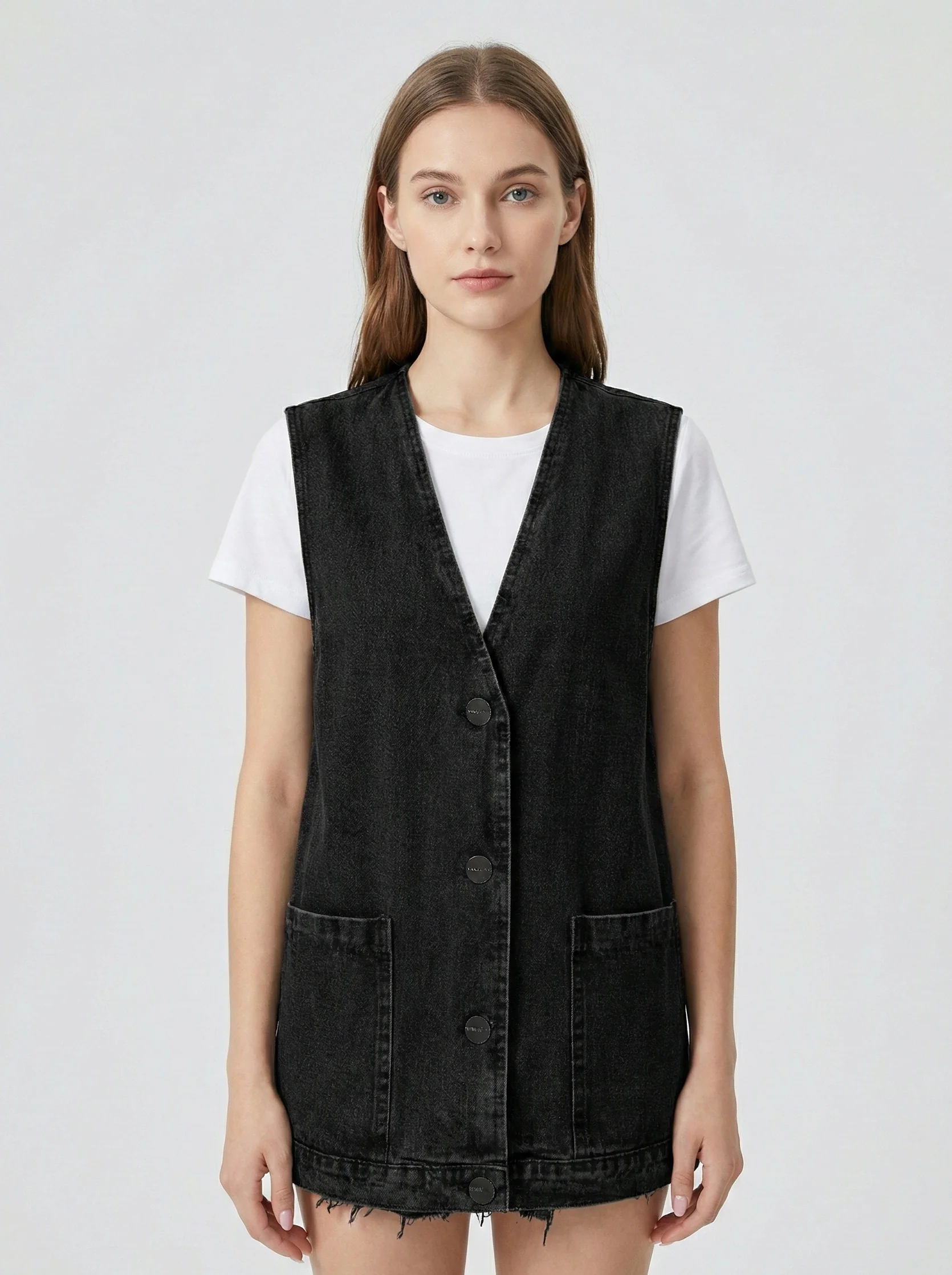Women’s Minimalist Denim Vest with Sleeveless Design and Relaxed Fit - Image 3