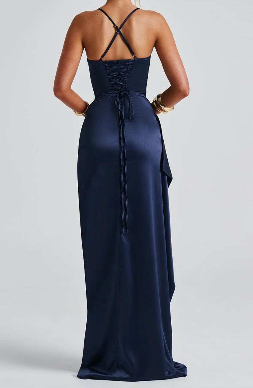 Women’s Navy Blue Formal Evening Maxi Dress - Image 4