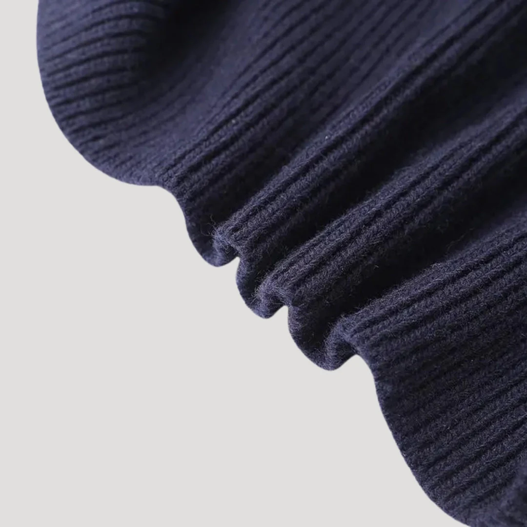 Navy Women's knit cardigan with denim trim - Image 8
