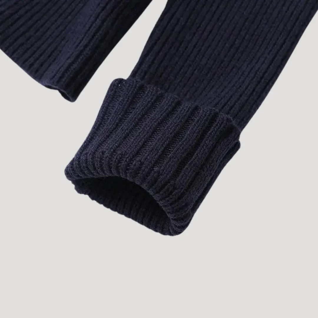 Navy Women's knit cardigan with denim trim - Image 9