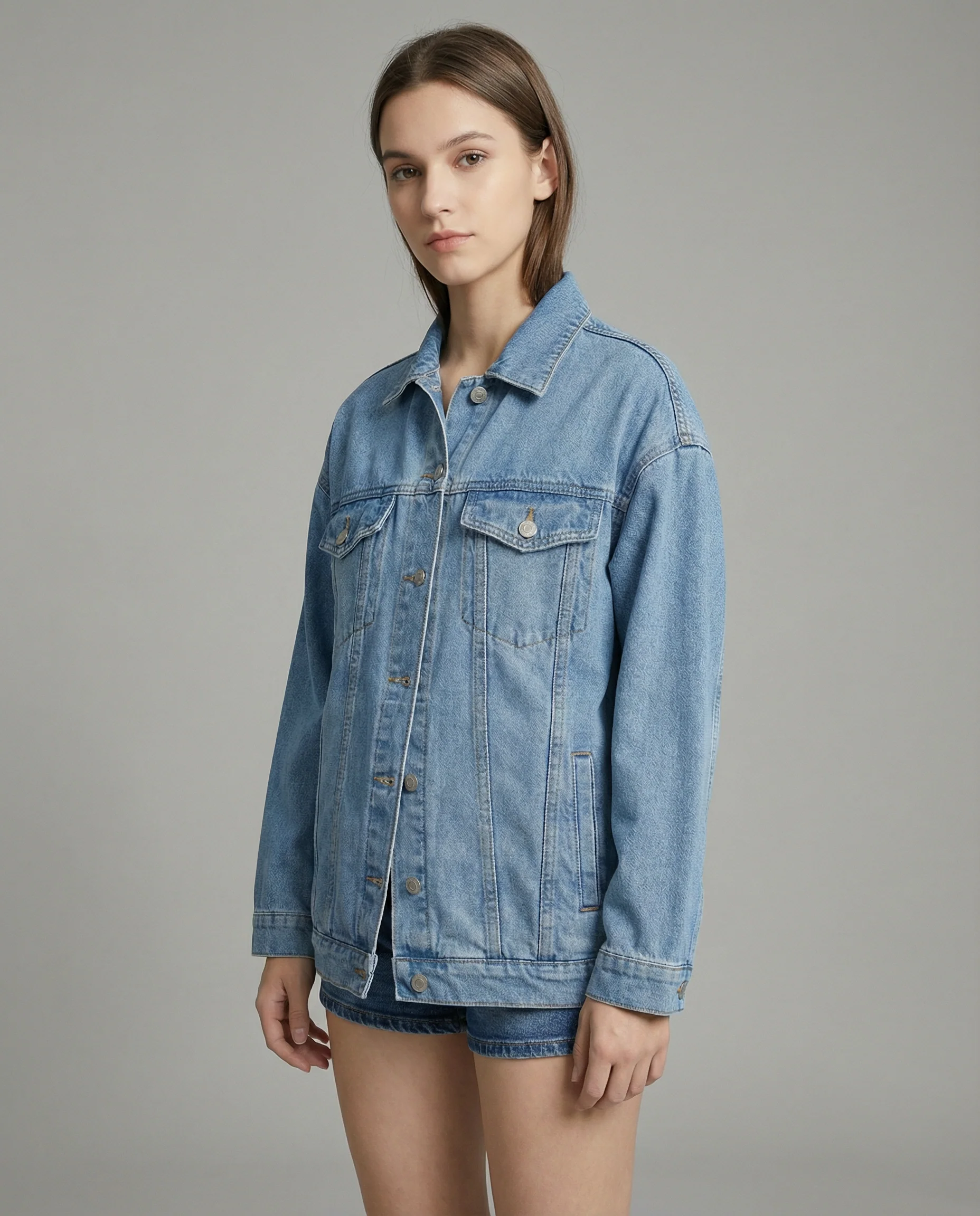 Women’s Oversized Denim Jacket with Classic Button Front and Relaxed Streetwear Fit - Image 3