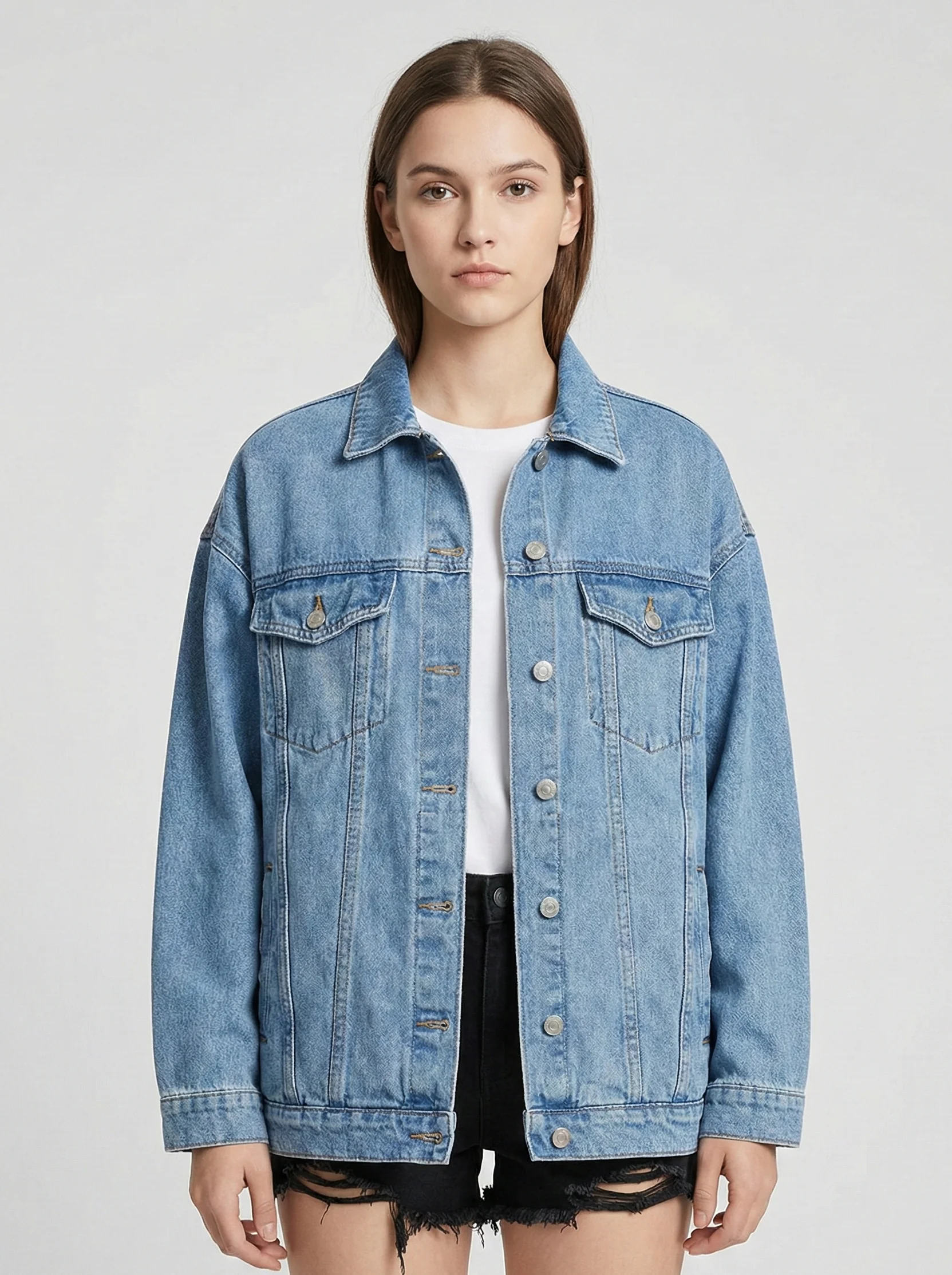 Women’s Oversized Denim Jacket with Classic Button Front and Relaxed Streetwear Fit - Image 4