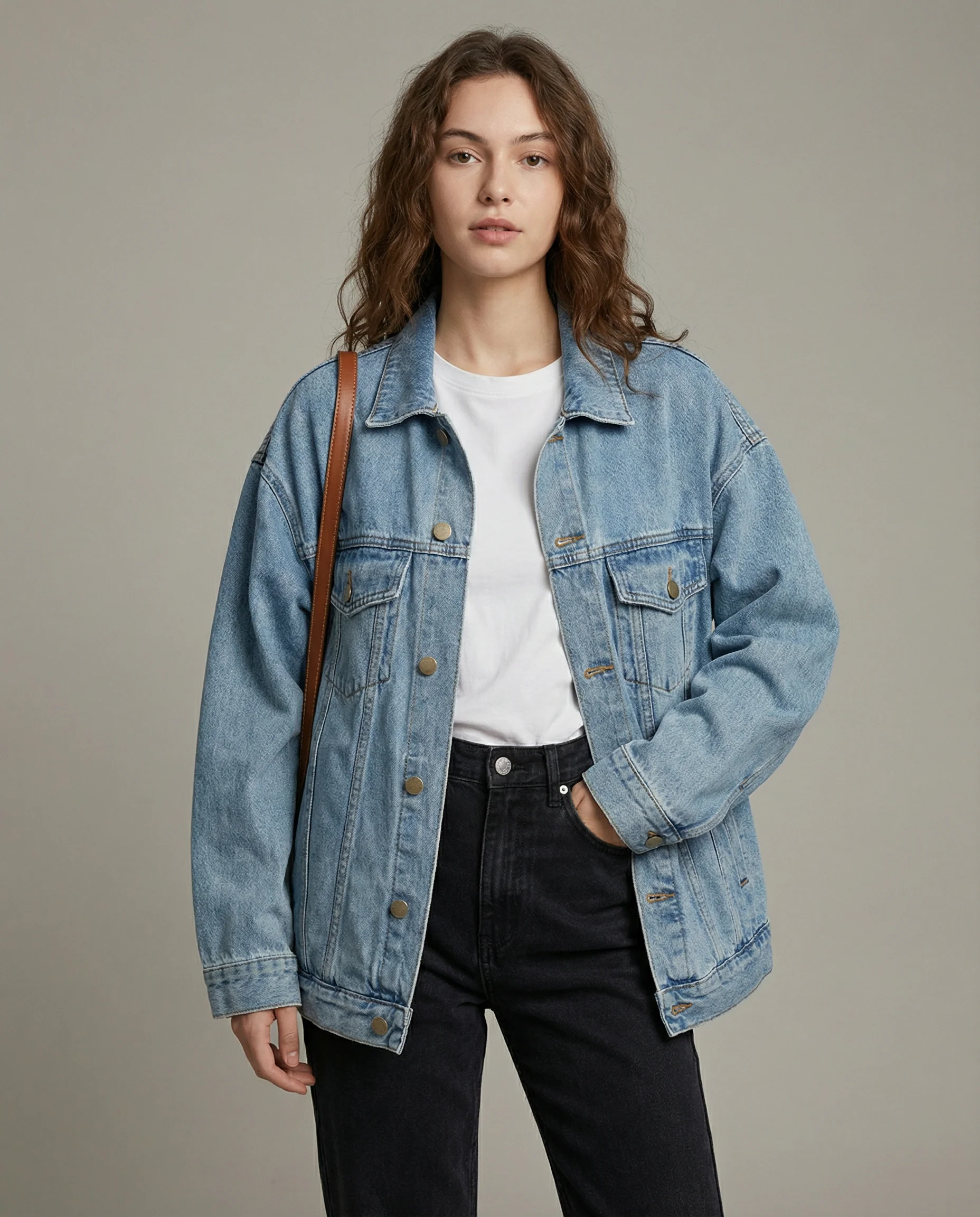 Women’s Oversized Denim Jacket with Classic Collar and Relaxed Streetwear Fit - Image 2