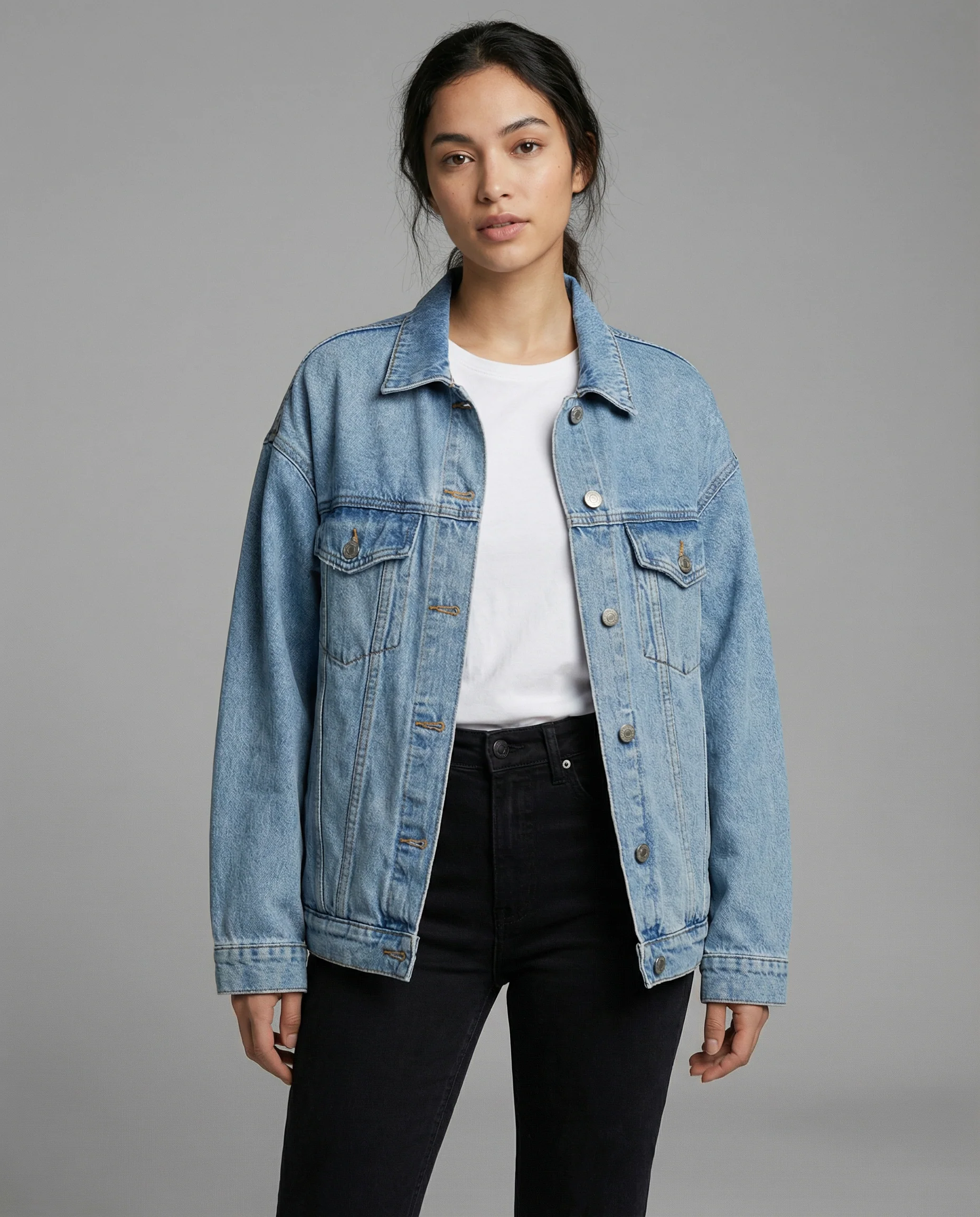 Women’s Oversized Denim Jacket with Classic Collar and Relaxed Streetwear Fit - Image 3