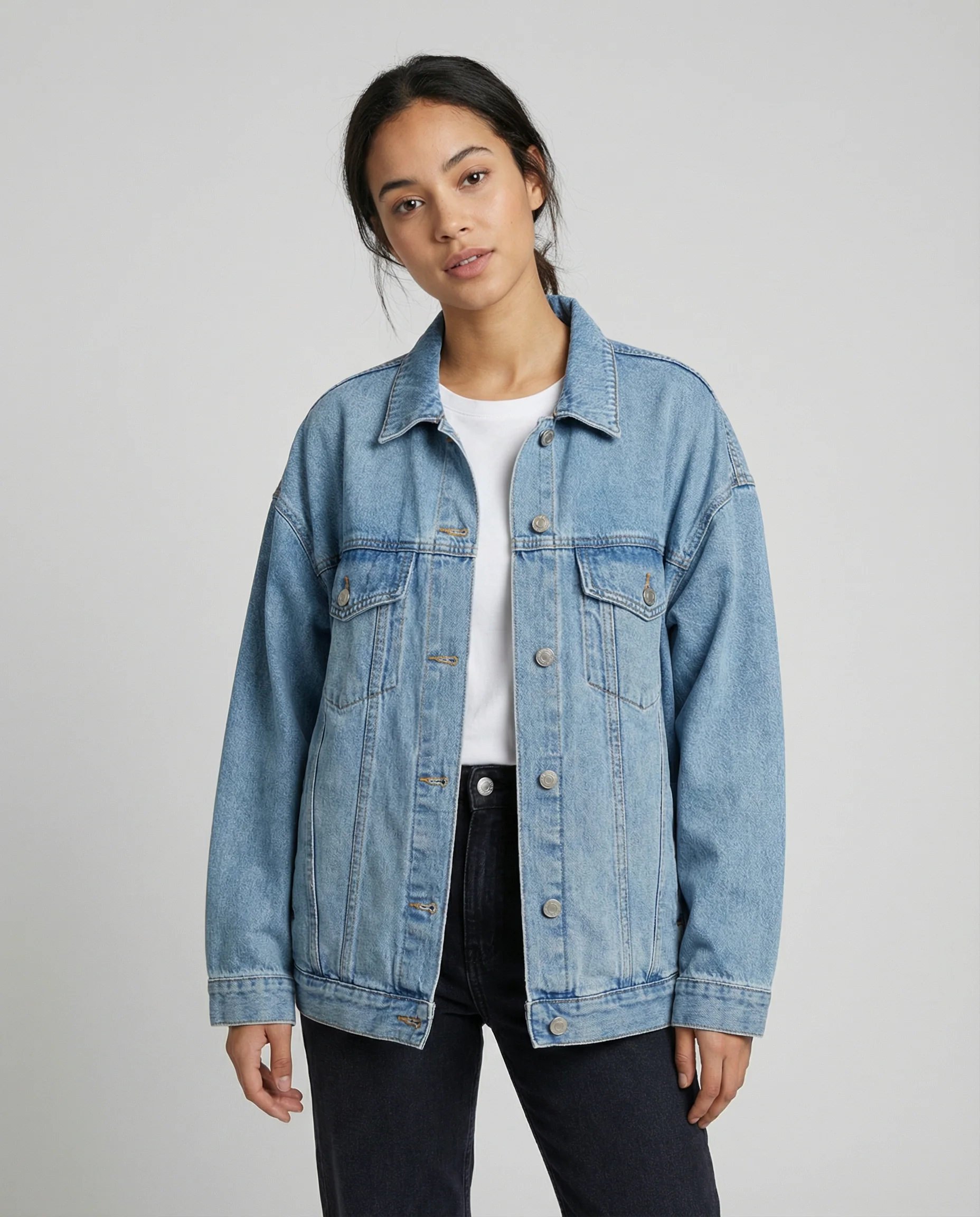 Women’s Oversized Denim Jacket with Classic Collar and Relaxed Streetwear Fit - Image 4