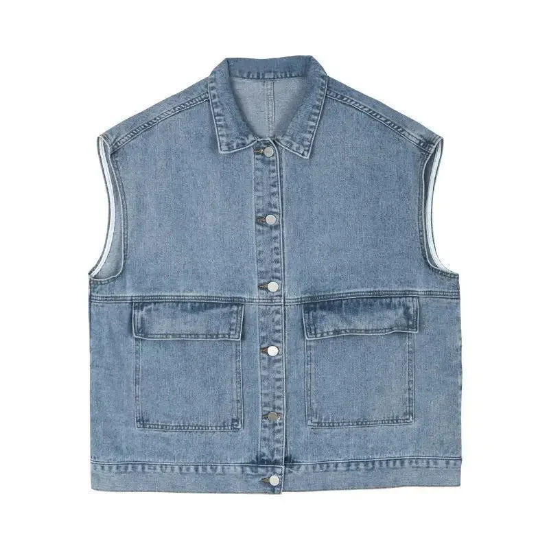 Women’s Oversized Denim Vest with Button-Down Front and Relaxed Street Style Fit - Image 6